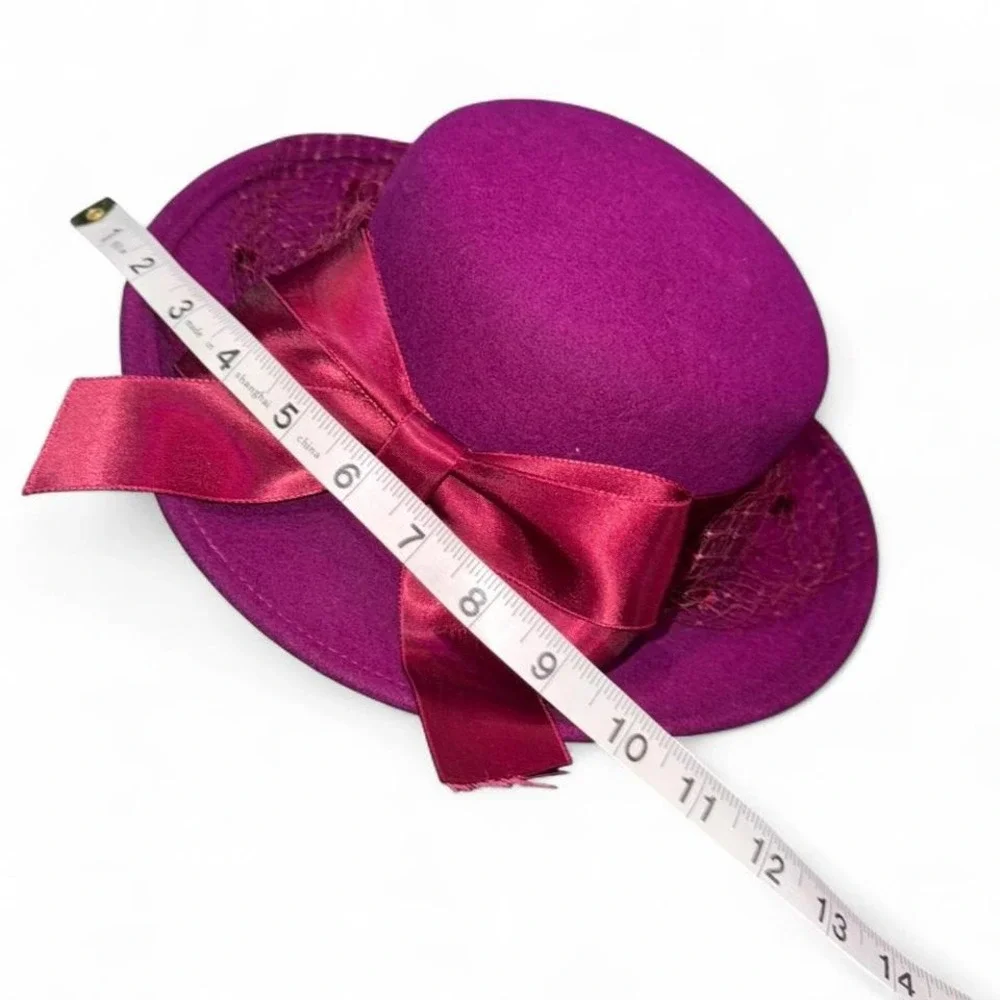 Vintage Ladies‎ Hat Fuscia w/Bow & Netting Wool